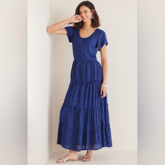 Soft Surroundings Kara Shimmer Dress Blue Maxi Midi Size 1X 18W 20W - Picture 1 of 6